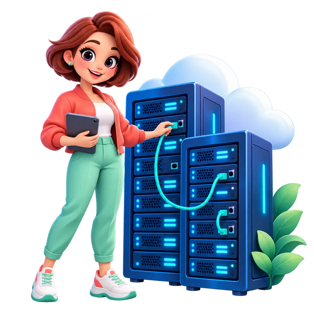 Illustrated cloud hosting scene