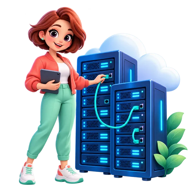 Illustrated cloud hosting scene