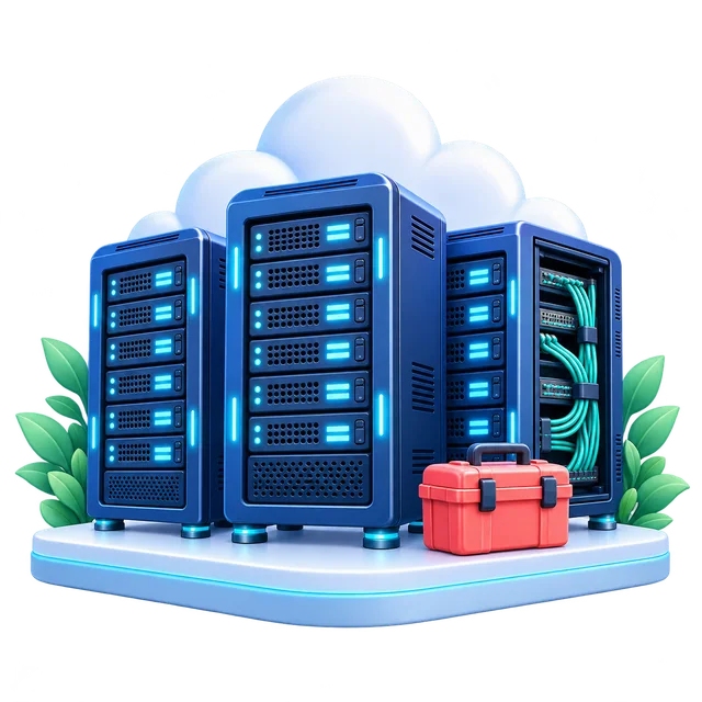 Illustrated dedicated hosting scene