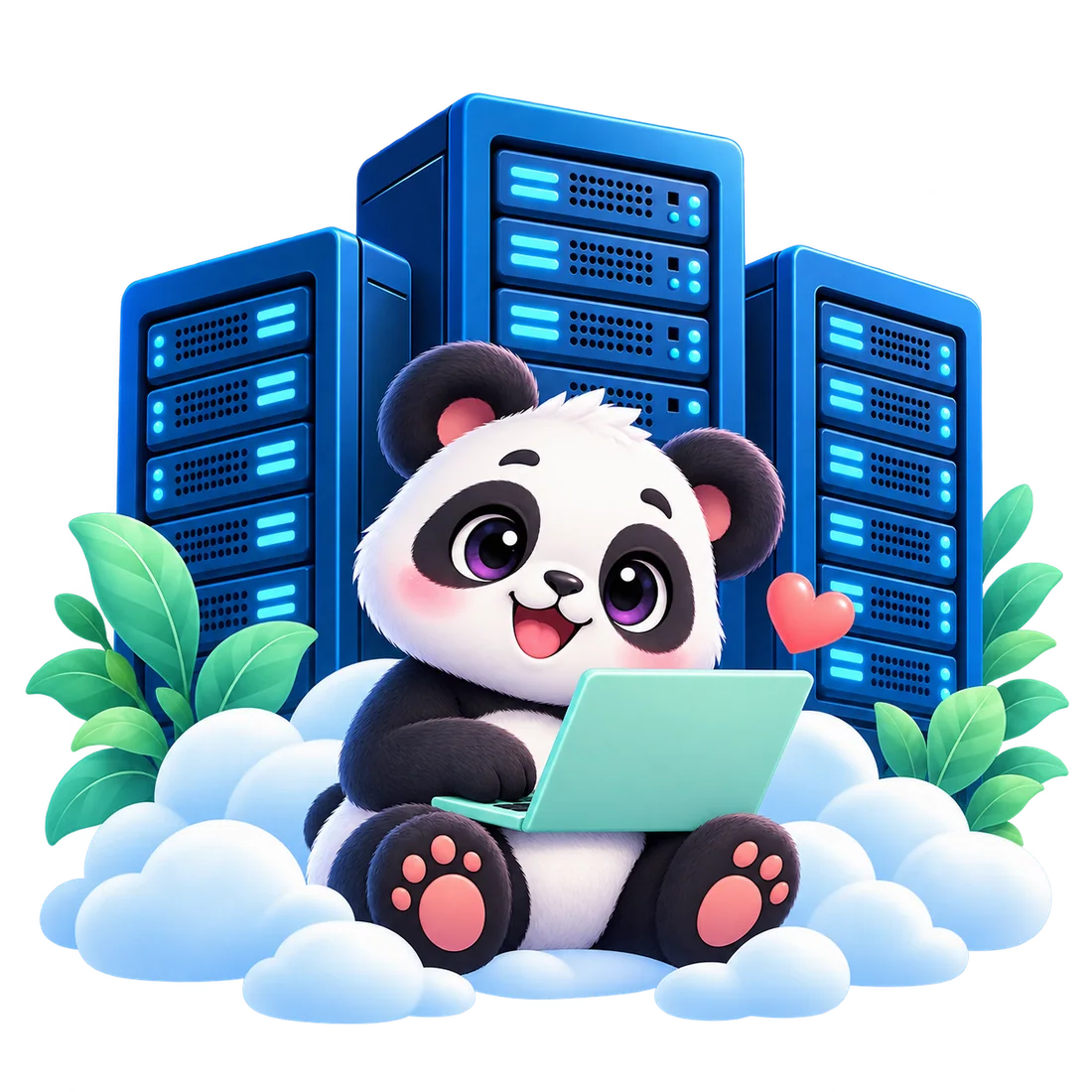 Illustrated panda hosting scene