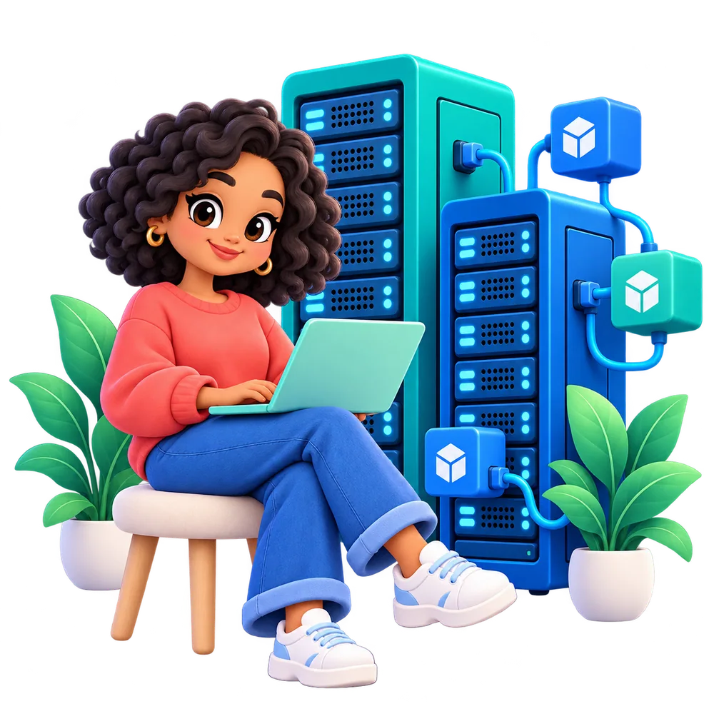 A developer building applications beside connected servers