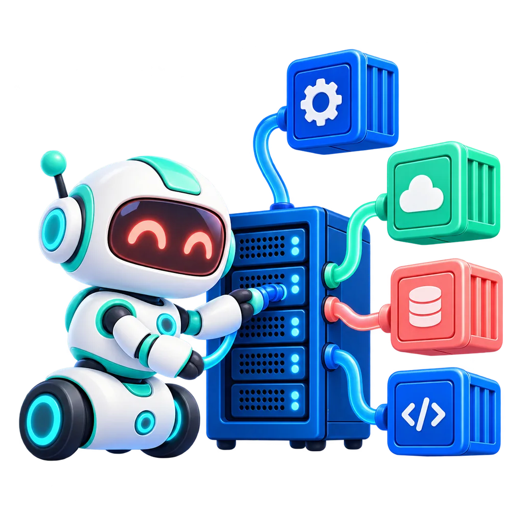 A robot connecting application workflow containers