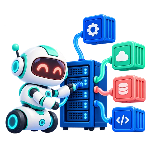 A robot connecting application workflow containers